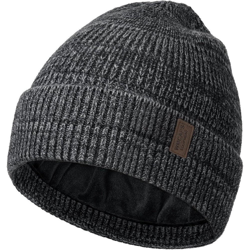 Men's Slate Gray/Grey Fleece Lined Beanie Soft Winter Warm Ski Stocking Knit Hat